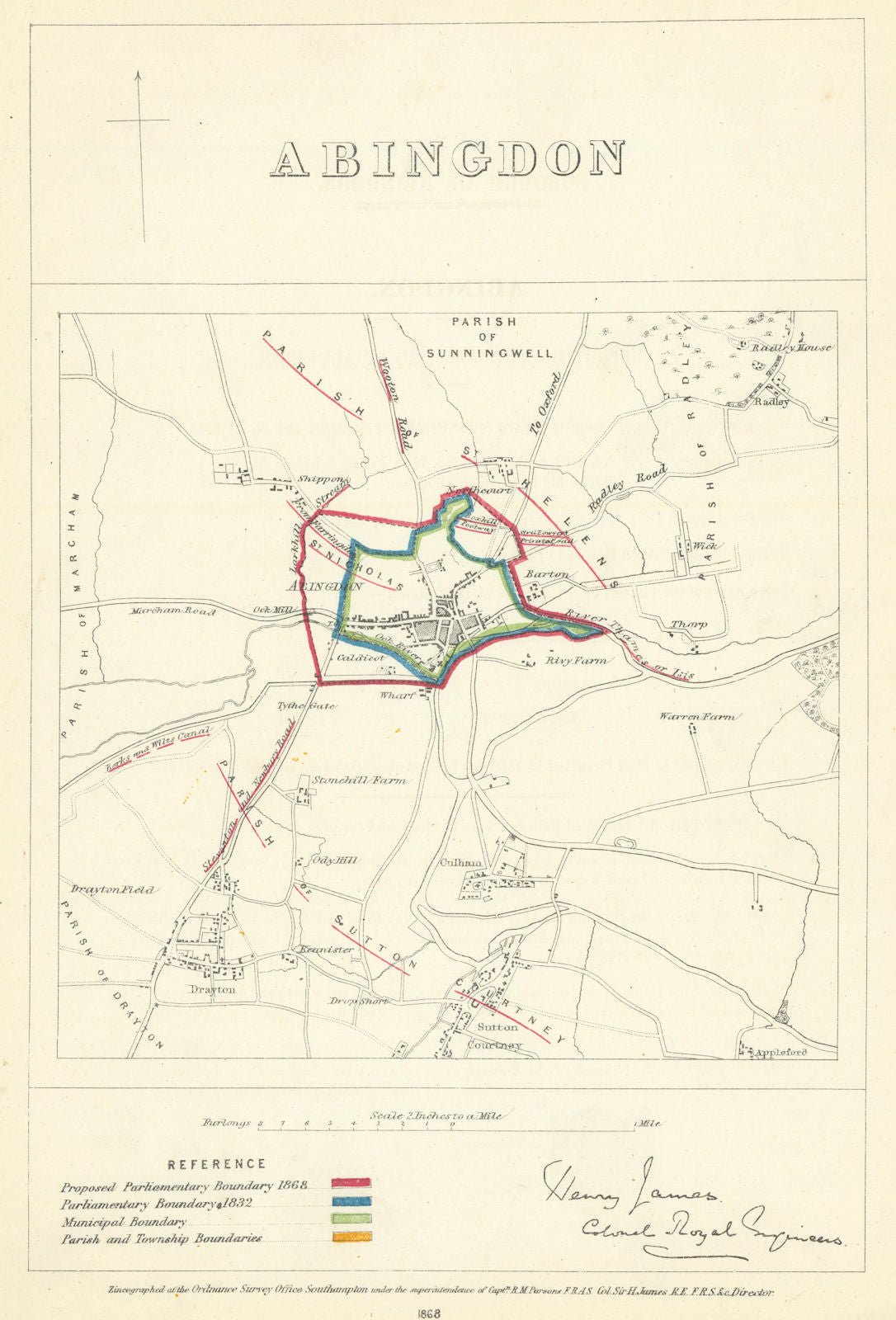 Abingdon, Berkshire. JAMES. Parliamentary Boundary Commission 1868 old map